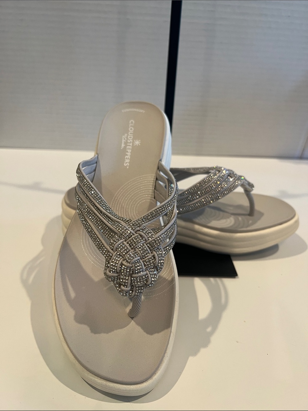 Cloudsteppers by Clarks Silver Crystal-Knot Thong Sandals
